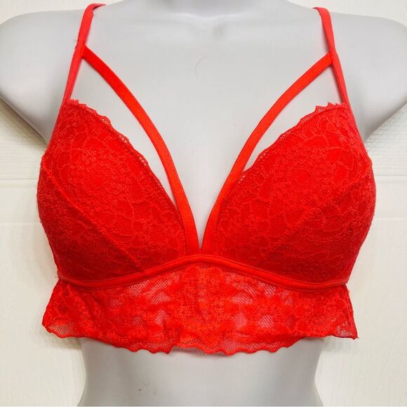Victoria's Secret Pink Lace Bralette Bra Lightly Lined Wireless Strappy Sz Small - Picture 1 of 9